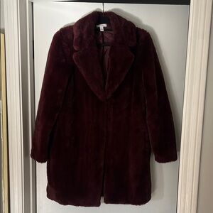 Nine West Burgundy Faux Fur Coat
